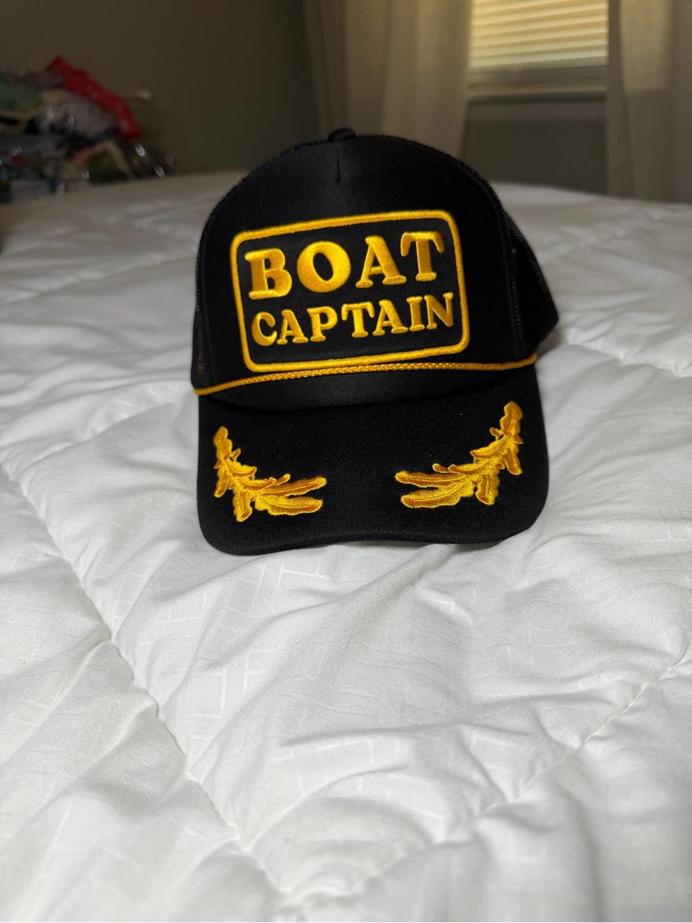 Boat Captain Embroidered Trucker Hat - Black & Gold